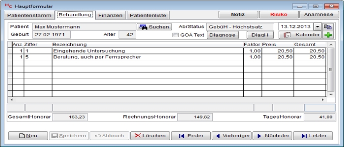 Erfassung von Behandlungen